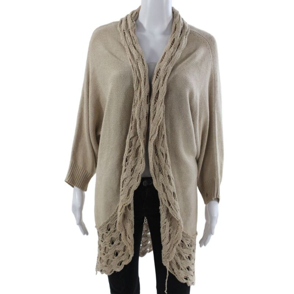 Calypso Saint Barth Womens Beige V-Neck Boho Cardigan 3/4 Sleeve Size 1